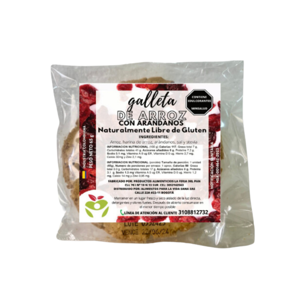 Galleta Integral de Arroz con Arándanos Paquete x 12 - 65g c/u